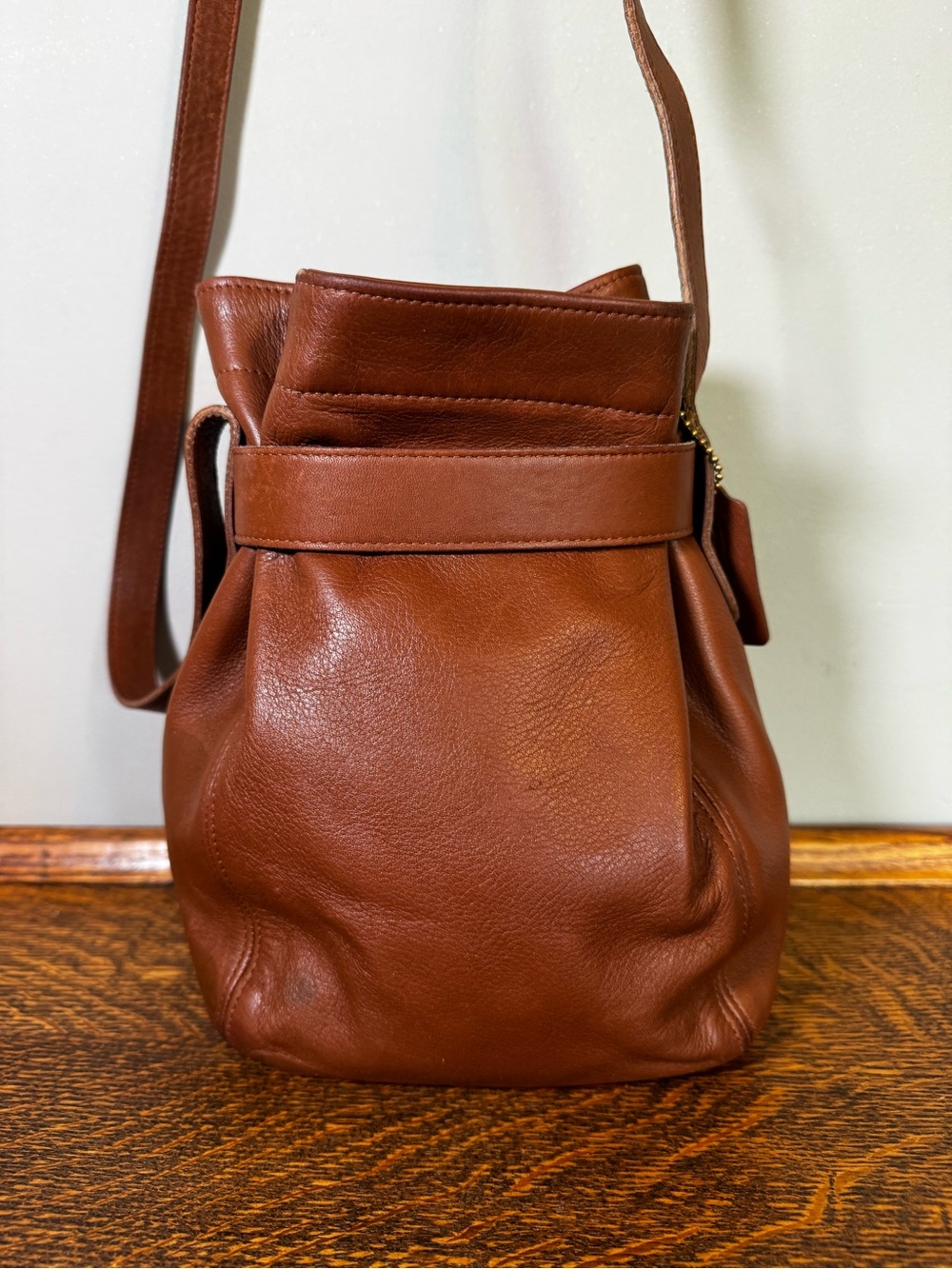 Coach Brown Leather Belted Crossbody Bucket Bag with Buckle - Picture 5 of 12
